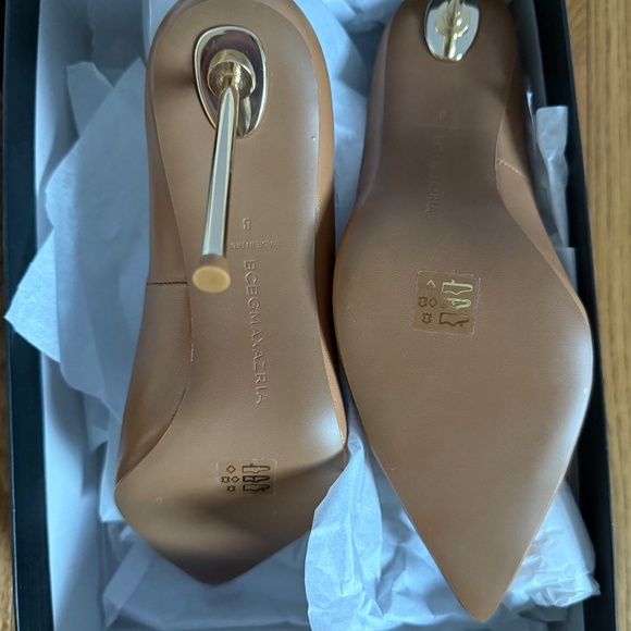 BCBG MAXAZRIA MARAIN CHESTNUT LEATHER PUMP GOLD METAL HEEL SZ 8M/39 NIB $258 - Picture 8 of 11